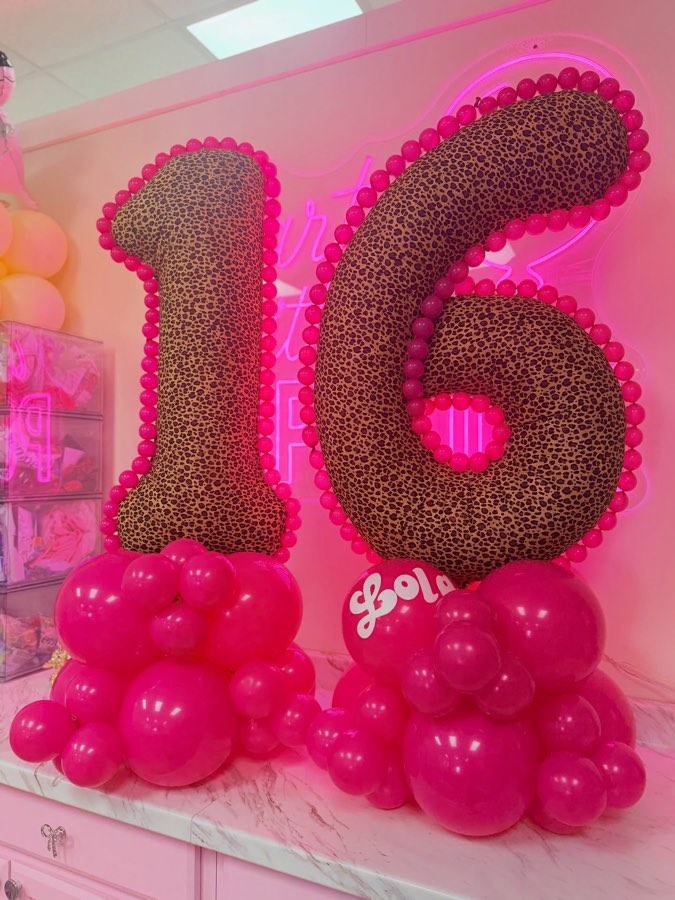 Lola’s leopard 16 fabric numbers on hot pink
