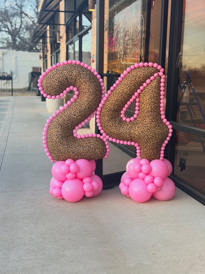 Leopard 24 fabric numbers with a pink balloon border